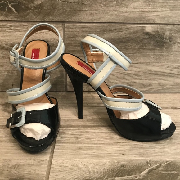 Red Saks Fifth Avenue patent strappy heels 36 NWOB - Picture 1 of 8